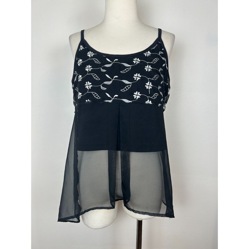 Vintage Babydoll Sheer Embroidered Flower Tank Y2K Goth Fairy M Siren whimsigoth
